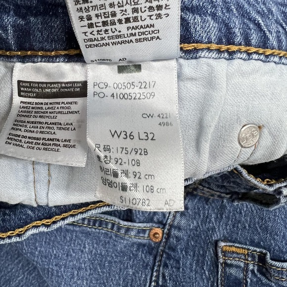 Levis 505 Jeans Mens 36x32 Blue Regular Straight Stretch Denim Pants Actual35x30 - Picture 8 of 16